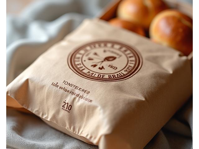 Eco-friendly, biodegradable packaging for artisan bread, showcasing natural materials.