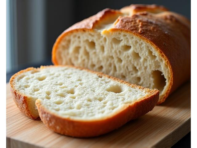 A rustic, perfectly crusted sourdough loaf on a cutting board, with a slice revealing its airy, open crumb texture.