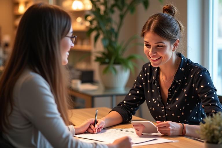 Event coordinator reviewing plans with a client