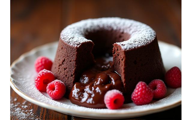 Chocolate lava cake with raspberry