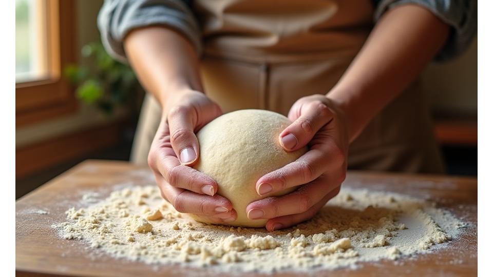 Close up of an artisan baker's hands kneading dough, symbolizing craftsmanship and dedication to work hours.
