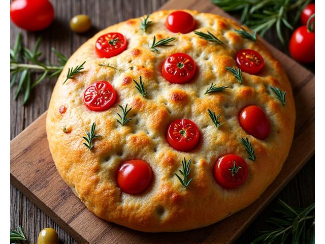 Rosemary and olive oil focaccia with cherry tomatoes