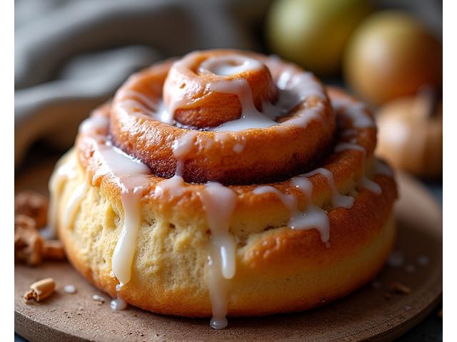 Nordic style cinnamon bun with pear and cardamom