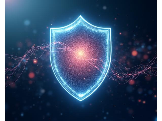 Abstract depiction of secure digital data streams flowing into a fortified server, representing robust cybersecurity measures.